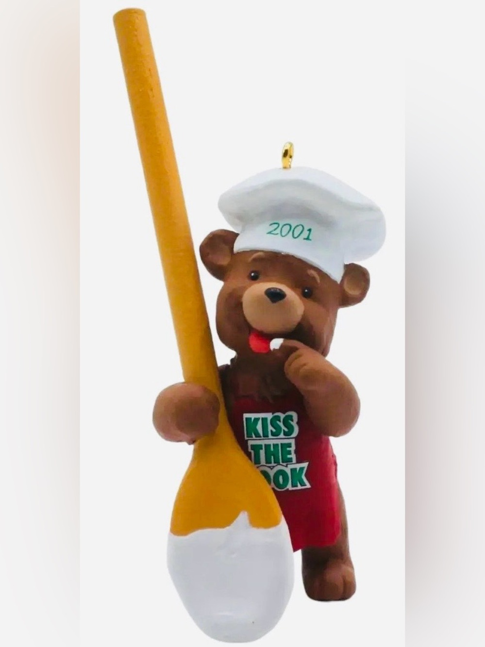 2001 Kiss the Cook Bear Ornament - White Hat, Brown Bear